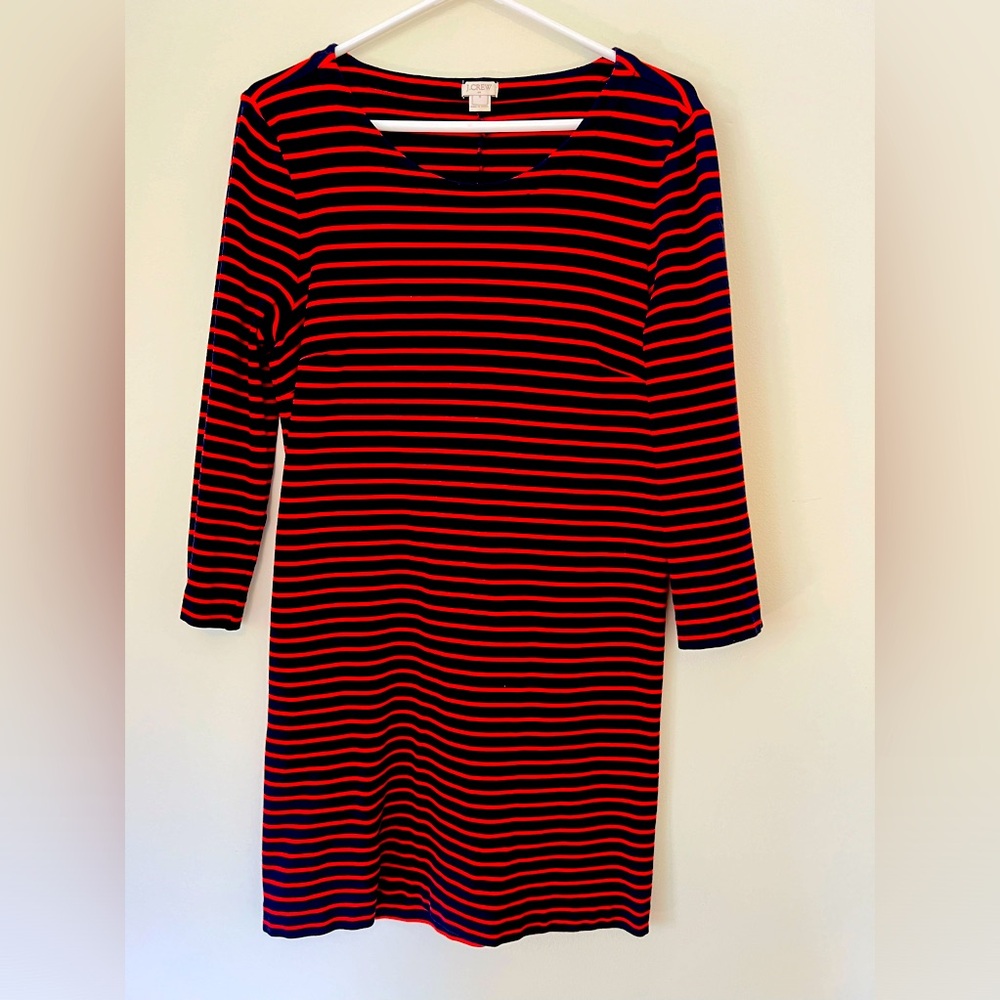 JCrew red and navy stripe l/s dress Size S